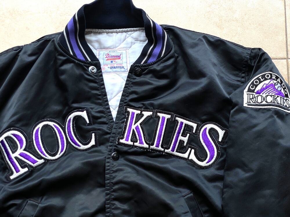 Colorado Rockies 90s STARTER satin bomber Dugout jacket S blk purple MLB vintage